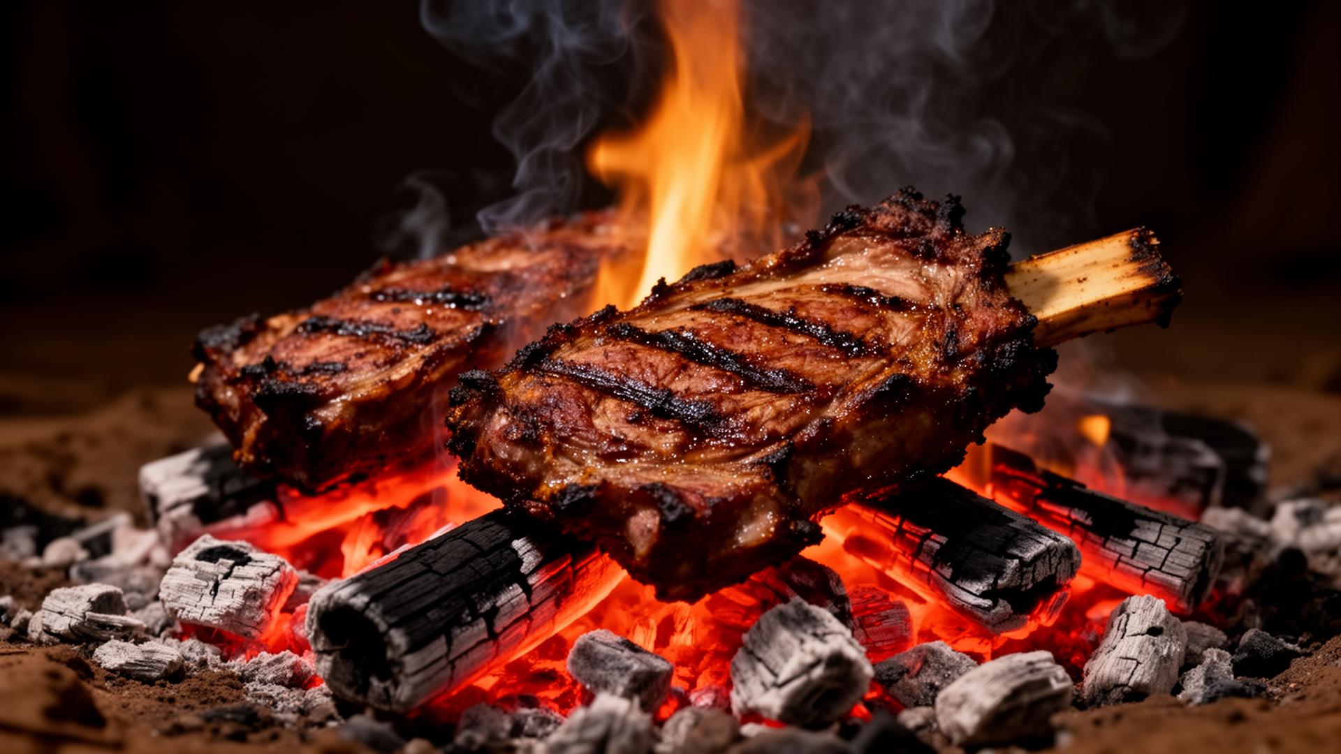 Nyama choma over hot charcoal flames